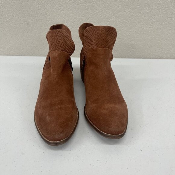 Seychelles Score Suede Leather Side Zip Heeled Ankle Booties Shoes Womens 9.5 - Picture 2 of 9